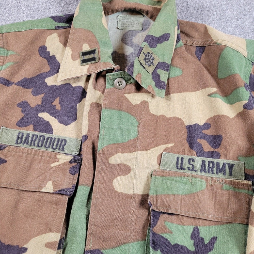 U.S. Army Combat Coat Mens M Regular Green Woodland Camo BDU Field Jacket Patch